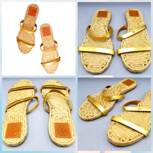Tory Burch two-band flat metallic Gold Espadrille